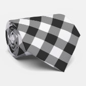 Cravate Buffalo Check blanc et noir Carrés plaid (Roulé)