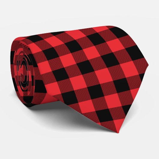 Cravate Buffalo Plaid Red Black Check (Roulé)
