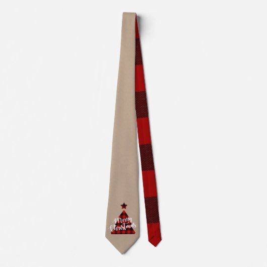 Cravate Buffalo plaid sapin de Noël script lunatique (Devant)