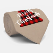 Cravate Buffalo plaid sapin de Noël script lunatique (Roulé)
