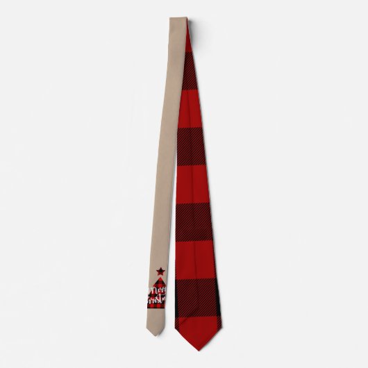 Cravate Buffalo plaid sapin de Noël script lunatique (Dos)