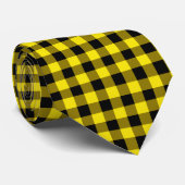 Cravate Buffle Classique Noir Et Jaune Plaid (Roulé)
