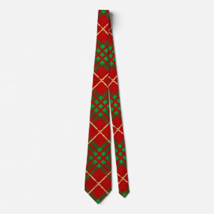 Cravate Buffle rouge noir vert or Plaid Holiday