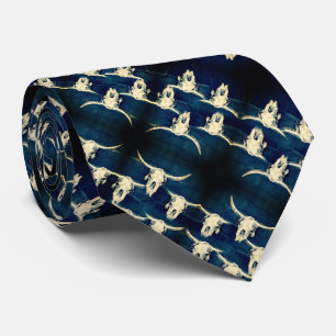 Cravate Bull Skull Pays Ouest Indigo Bleu Rustique