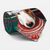 Cravate Bull Terrier Chien Rouge et Vert Plaid Noël (Roulé)