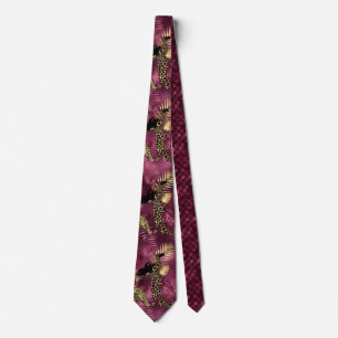 Cravate Burgundy and Gold Leopard Series Design 10