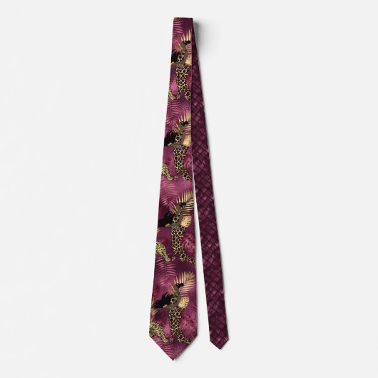Cravate Burgundy and Gold Leopard Series Design 10 (Devant)