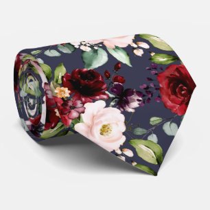 Cravate Burgundy Blush Navy Aquarelle Fleurs do-it-yoursel
