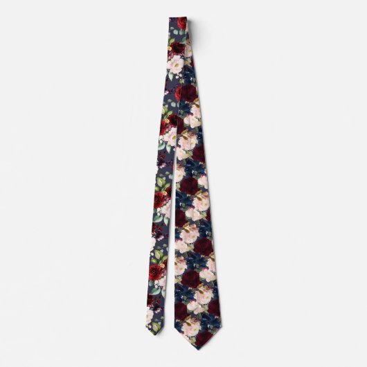 Cravate Burgundy Blush Navy Aquarelle Fleurs do-it-yoursel (Dos)