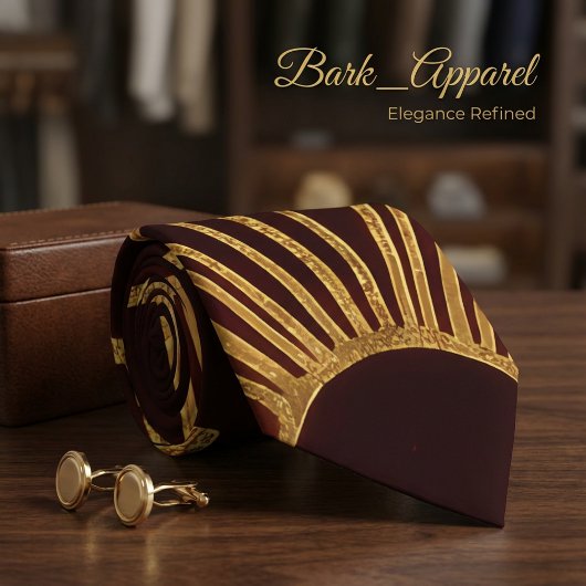 Cravate Burgundy & Gold Art Deco Geometric Pattern Formal 