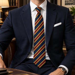 Cravate Burgundy Or Navy Blue Prépa Rayure Dorée