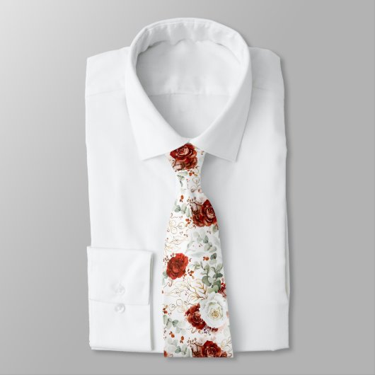 Cravate Burgundy Red and White Floral Wedding Neck Tie (Attaché)