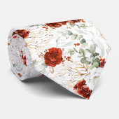 Cravate Burgundy Red and White Floral Wedding Neck Tie (Roulé)