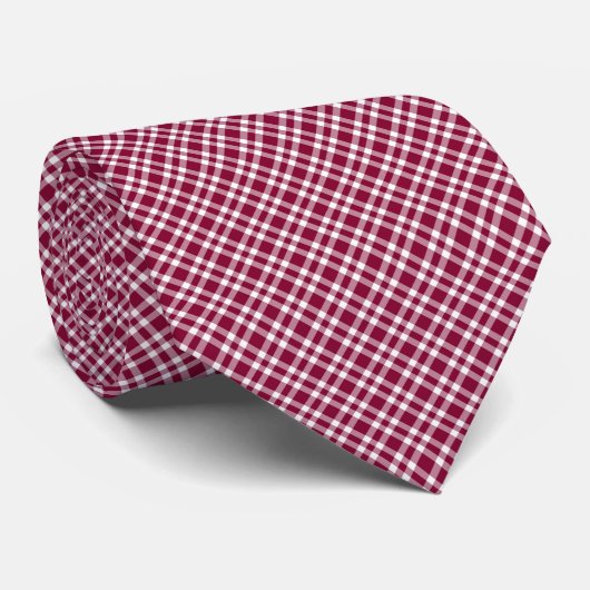 Cravate Burgundy White Plaid Pattern (Roulé)