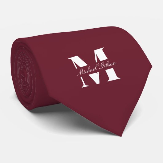 Cravate Burgundy Wine | Custom Monogram Wedding Groomsmen  (Roulé)