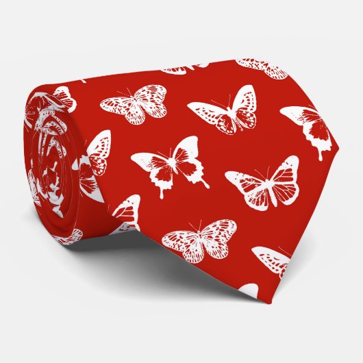 Cravate Butterfly sketch, deep red and white (Roulé)