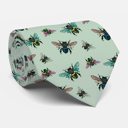 Cravate Buzzing Bees Motif Sage pâle (Roulé)