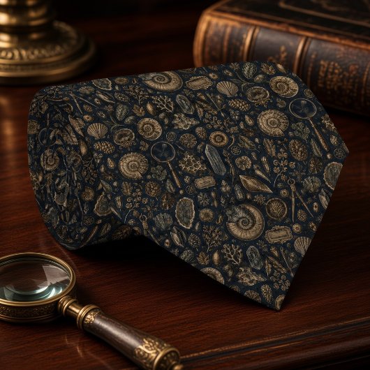 Cravate Cabinet de curiosités antiques Fossile & Nautilus
