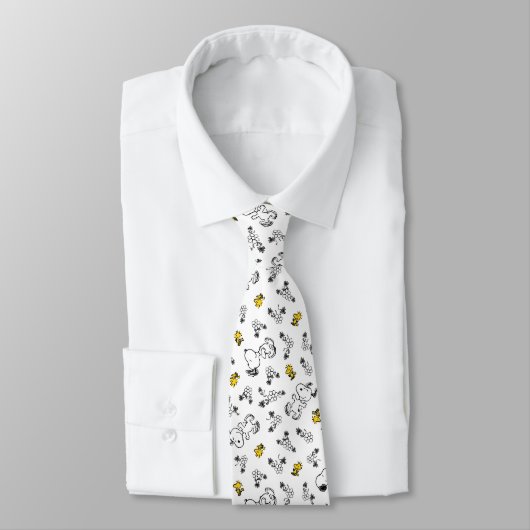 Cravate cacahuètes | Snoopy & Woodstock B&W Flower Motif (Attaché)