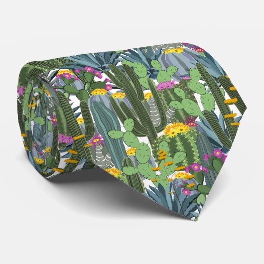 Cravate Cactus cool et fleurs de cactus vert (Roulé)