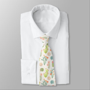 Cravate Cactus en pastel mou et motif succulent