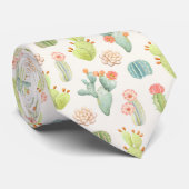 Cravate Cactus en pastel mou et motif succulent (Roulé)