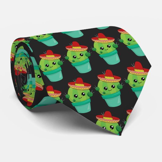 Cravate Cactus ronds mignons dans un Motif de Sombrero rou (Roulé)