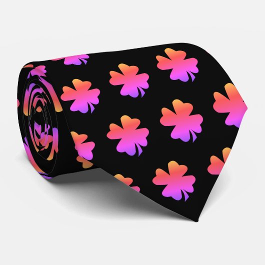 Cravate Cadeau de la Saint-Patrick Rose Shamrock Noir Fave (Roulé)