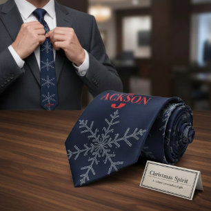 Cravate Cadeau de Noël personnalisé flocon de neige bleu m