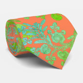 Cravate Cadeau floral vert de corail et fluorescent (Roulé)