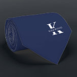 Cravate Cadet de l'espace Bleu Élégant Monogramme   Nom Un<br><div class="desc">Une cravate élégante à un côté avec un monogramme blanc audacieux sur un arrière - plan bleu cadet de l'espace profond. En plus de ce monogramme est inscrit votre prénom ou nom de famille dans toutes les capitales. Plus de 40 couleurs uniques sont disponibles en version unilatérale et biface. Vous...</div>