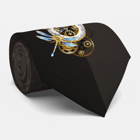 Cravate Cadran Steampunk avec libellule (Roulé)