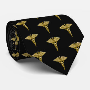 Cravate Caducée d'or Médicale sur Motif noir