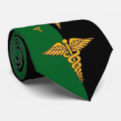 Cravate Caduceus de médecin personnalisé vert et noir (Roulé)