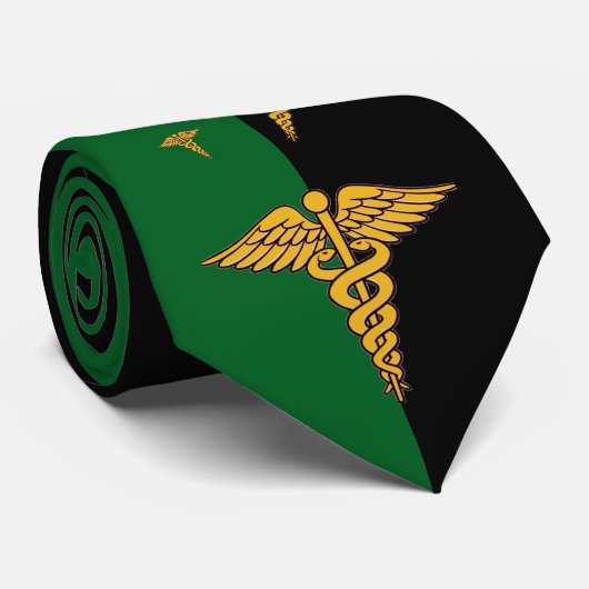 Cravate Caduceus de médecin personnalisé vert et noir (Roulé)