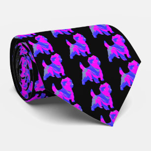Cravate Cairn Terrier Chien Silhouette rose et bleu noir
