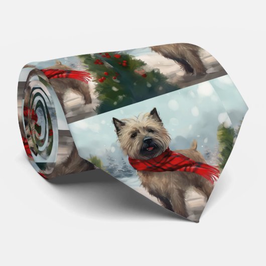 Cravate Cairn Terrier Dog dans Noël de neige (Roulé)
