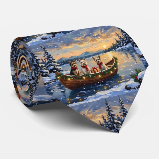 Cravate Cairn Terrier Noël Bateau Fêtes (Roulé)