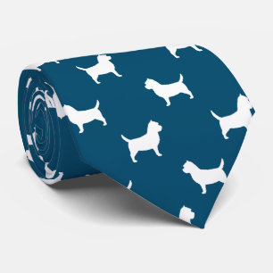 Cravate Cairn Terrier Silhouettes Motif bleu et blanc