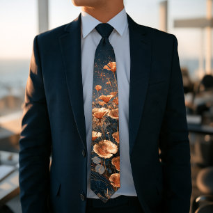 Cravate California Golden Poppy & Grizzly Bear Luxe Navy