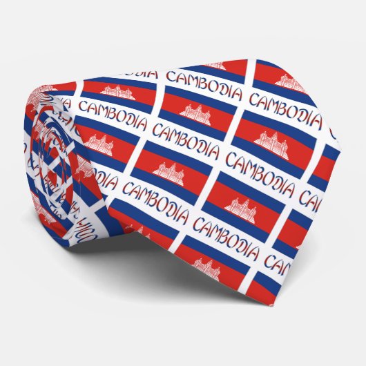 Cravate Cambodge Personnalisation en bleu carrelé (Roulé)