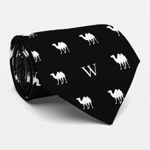 Cravate Camel Humpday Monogramme Initiales Noir et Blanc