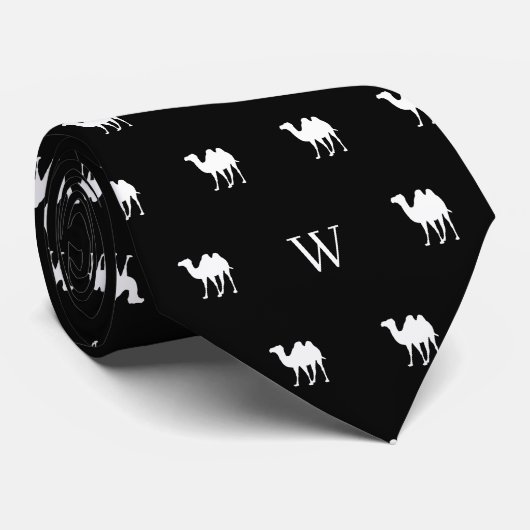 Cravate Camel Humpday Monogramme Initiales Noir et Blanc (Roulé)