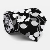 Cravate CAMELLIAS BLANCS NOIRS, FEUILLES, FOLIAGE, Floral  (Roulé)