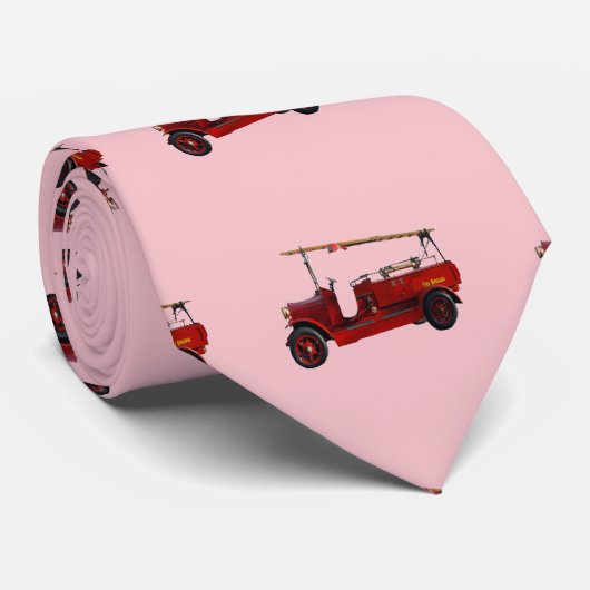 Cravate Camion Vintage Rouge Avec Échelle De Survol, (Roulé)