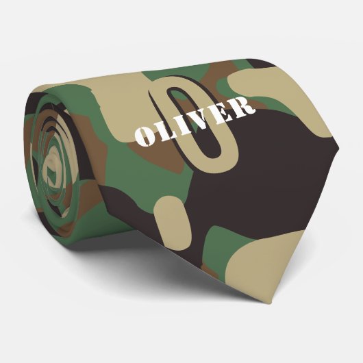 Cravate Camo camouflage vert Brown beige Nom du monogramme (Roulé)