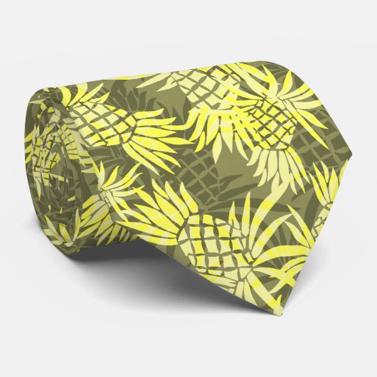 Cravate Camo d'ananas Hawaiian imprimé à deux côtés (Roulé)