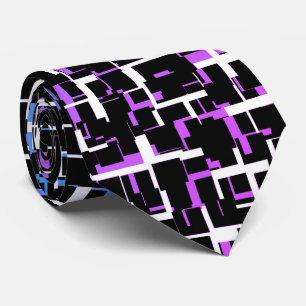Cravate Camo numérique noir blanc bleu violet Motif