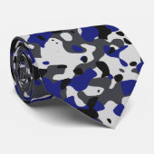 Cravate Camouflage bleu, noir, gris, Motif Camo Design (Roulé)