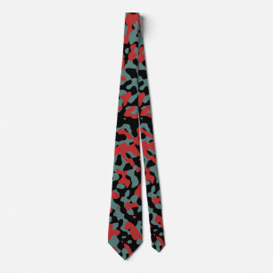 Cravate Camouflage rouge gras en vert Turquoise et noir